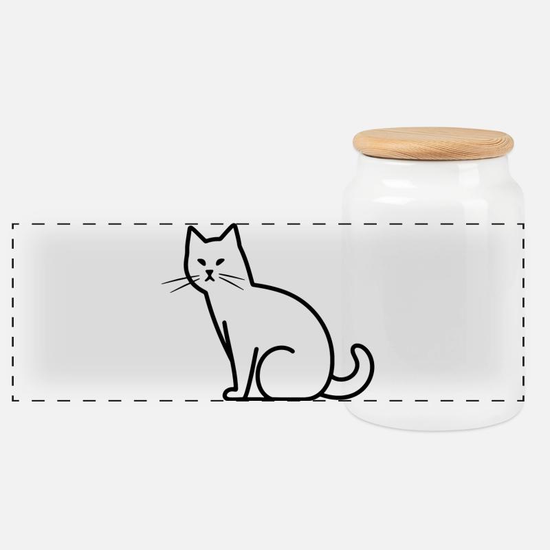Dessin de chat - Boîte à biscuits avec couvercle en bois - blanc