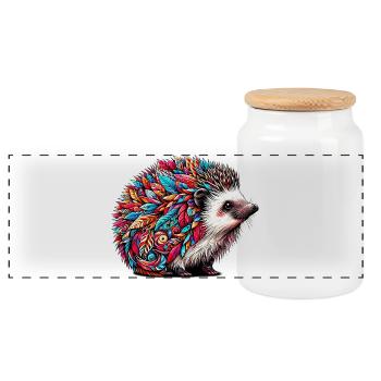 Hedgehog - Panoramic Cookie Jar with Wooden Lid - white - Front