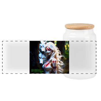 Whigt Wolf et Mytologie Girl - Boîte à biscuits avec couvercle en bois - blanc - Devant