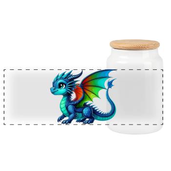 Drache - Panorama Keksdose mit Holzdeckel - Weiß - Vorne