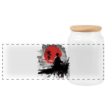 Katana Swordsman in Manga Style - Panoramic Cookie Jar with Wooden Lid - white - Front