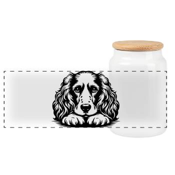Tête de cocker avec pattes - Boîte à biscuits avec couvercle en bois - blanc - Devant
