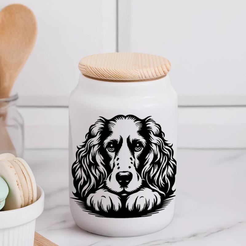 Cocker Spaniel Head with Paws Panoramic Cookie Jar with Wooden Lid