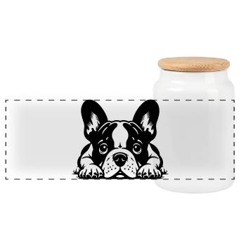 Tête de bouledogue français avec pattes - Boîte à biscuits avec couvercle en bois - blanc - Devant