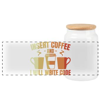 Insert Coffee And I Will Write Code - Panorama Keksdose mit Holzdeckel - Weiß - Vorne