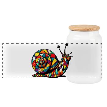 Harlequin Snail - Panoramic Cookie Jar with Wooden Lid - white - Front