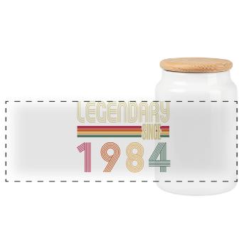 Vintage 1984 Born Vintage Retro Birthday - Panoramic Cookie Jar with Wooden Lid - white - Front