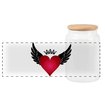 A heart with wings and crown: love that flies - Panoramic Cookie Jar with Wooden Lid - white - Front