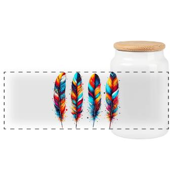Feathers - Panoramic Cookie Jar with Wooden Lid - white - Front