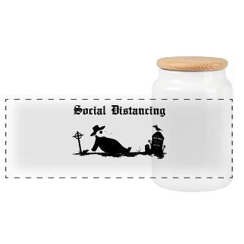Black Death Social Distancing - Panoramic Cookie Jar with Wooden Lid - white - Front