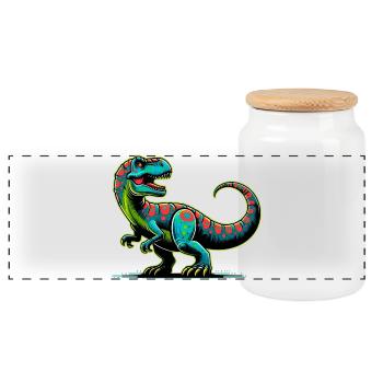 Dinosaur - Panoramic Cookie Jar with Wooden Lid - white - Front