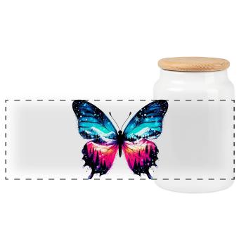 Butterfly - Panoramic Cookie Jar with Wooden Lid - white - Front