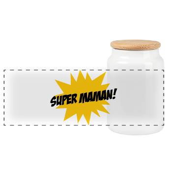 Super Maman - Fête des Mères - Boîte à biscuits avec couvercle en bois - blanc - Devant