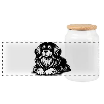 Tibetan Spaniel - Panoramic Cookie Jar with Wooden Lid - white - Front