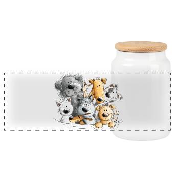Dog poop dog pack - Panoramic Cookie Jar with Wooden Lid - white - Front