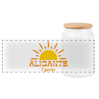 Lebendiger Sunburst Alicante Spanien Design - Panorama Keksdose mit Holzdeckel - Weiß - Vorne