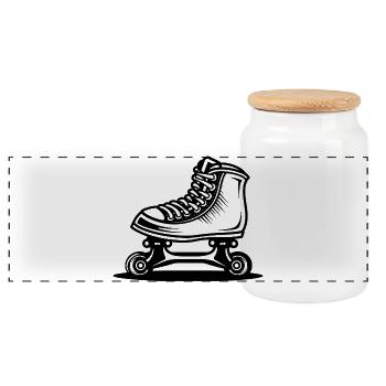 Roller Skates Zeichnung - Panorama Keksdose mit Holzdeckel - Weiß - Vorne