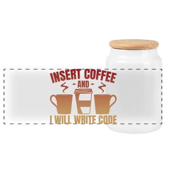 Throw in coffee and write code - Panoramic Cookie Jar with Wooden Lid - white - Front