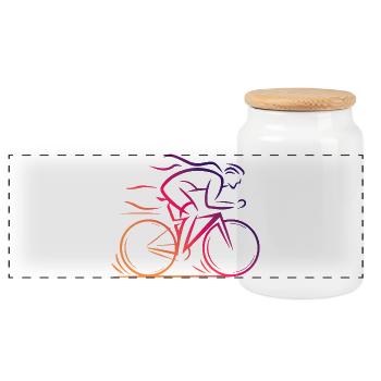 Minimalist Cycling Design - Panoramic Cookie Jar with Wooden Lid - white - Front
