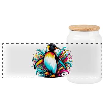Penguin - Panoramic Cookie Jar with Wooden Lid - white - Front