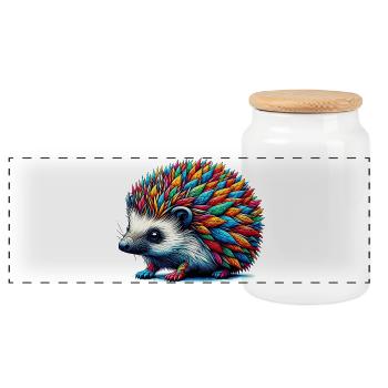 Hedgehog - Panoramic Cookie Jar with Wooden Lid - white - Front