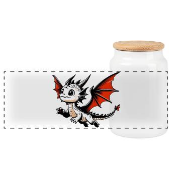 Dragon - Panoramic Cookie Jar with Wooden Lid - white - Front