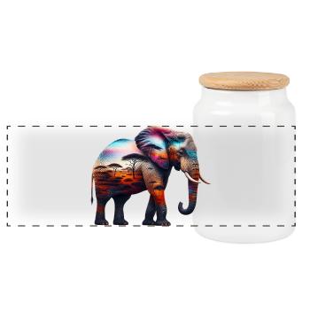 Elefant - Panorama Keksdose mit Holzdeckel - Weiß - Vorne