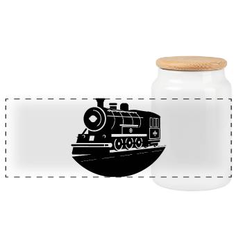 Locomotive Graphics - Panoramic Cookie Jar with Wooden Lid - white - Front