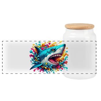 Requin - Boîte à biscuits avec couvercle en bois - blanc - Devant