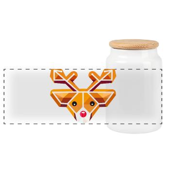 Geometric reindeer head motif in gingerbread style - Panoramic Cookie Jar with Wooden Lid - white - Front
