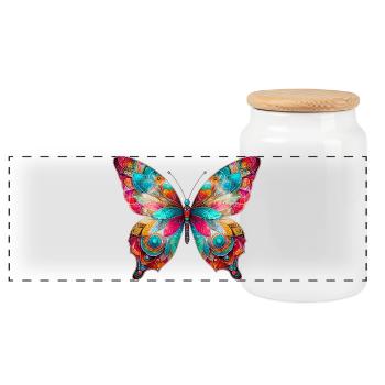 Butterfly - Panoramic Cookie Jar with Wooden Lid - white - Front