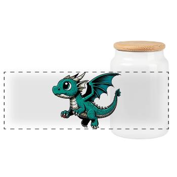 Drache - Panorama Keksdose mit Holzdeckel - Weiß - Vorne