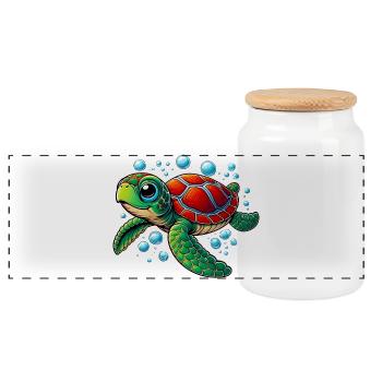 Turtle - Panoramic Cookie Jar with Wooden Lid - white - Front
