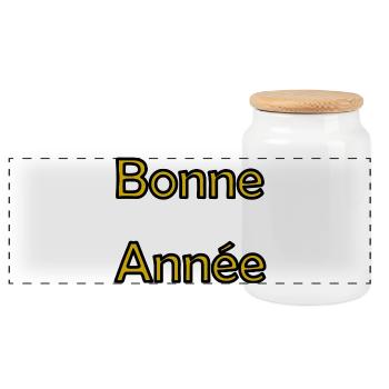 HAPPY NEW YEAR. NEW YEAR'S EVE. BEST WISHES - Panoramic Cookie Jar with Wooden Lid - white - Front