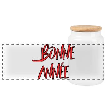 HAPPY NEW YEAR. NEW YEAR'S EVE. BEST WISHES - Panoramic Cookie Jar with Wooden Lid - white - Front