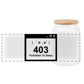 403 Forbidden to Sleep - Nerd Baby Design - Panoramic Cookie Jar with Wooden Lid - white - Front