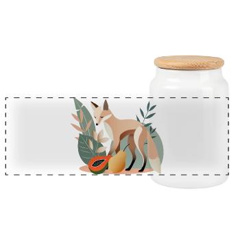 Eleganter Fuchs mit tropischen Früchten - Panorama Keksdose mit Holzdeckel - Weiß - Vorne