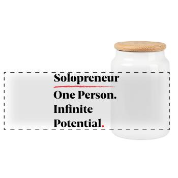 Solopreneur: One Person. Infinite Potential. [B] - Panoramic Cookie Jar with Wooden Lid - white - Front