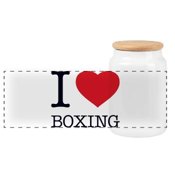 I LOVE BOXING - Panoramic Cookie Jar with Wooden Lid - white - Front