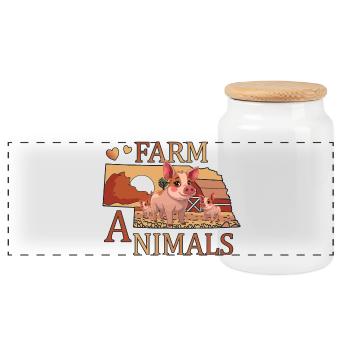 Pigs - Panoramic Cookie Jar with Wooden Lid - white - Front