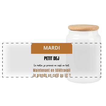 Mardi petit dej - Un café - Boîte à biscuits avec couvercle en bois - blanc - Devant