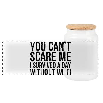 you can't scare me I survived a day without Wi-Fi - Panoramic Cookie Jar with Wooden Lid - white - Front