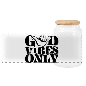 Positive energy - Panoramic Cookie Jar with Wooden Lid - white - Front