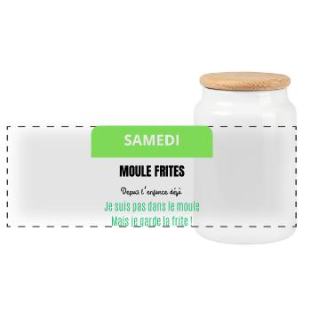 Samedi - Moules Frites - Boîte à biscuits avec couvercle en bois - blanc - Devant