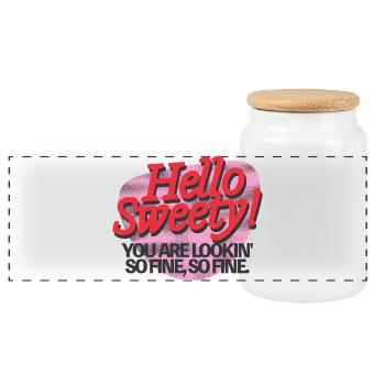 Hello Sweety! – Flirty Retro Vibes - Panoramic Cookie Jar with Wooden Lid - white - Front