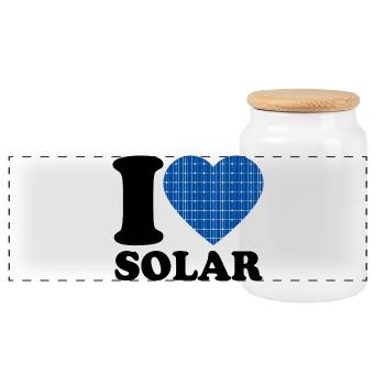 J’aime l’énergie solaire - Cœur - Énergie renouvelable - Boîte à biscuits avec couvercle en bois - blanc - Devant