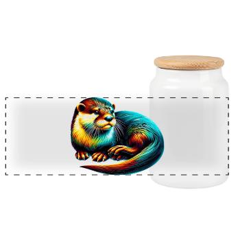 Otter - Panoramic Cookie Jar with Wooden Lid - white - Front