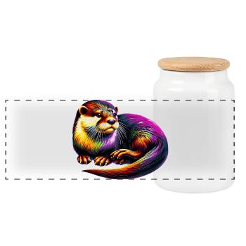 Otter - Panoramic Cookie Jar with Wooden Lid - white - Front