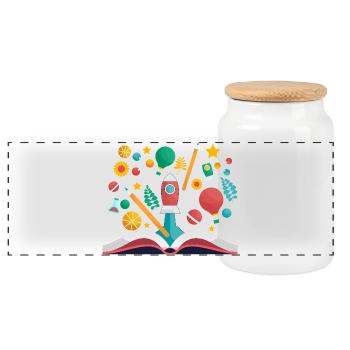 Livre ouvert avec des objets scolaires, apprendre et éduquer - Boîte à biscuits avec couvercle en bois - blanc - Devant