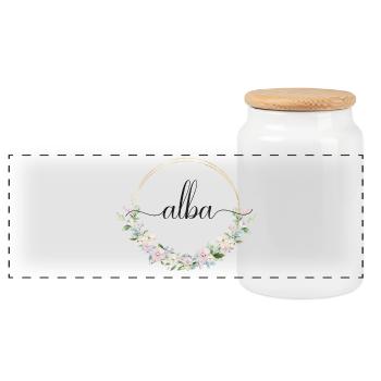 Alba! Name Floral - Panorama Keksdose mit Holzdeckel - Weiß - Vorne